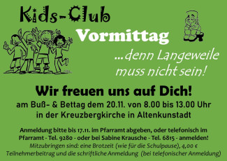 KidsClub - Kindervormittag für Schulkinder am Buß- und Bettag